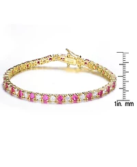 Genevive Sterling Silver with Colored Cubic Zirconia Tennis Bracelet