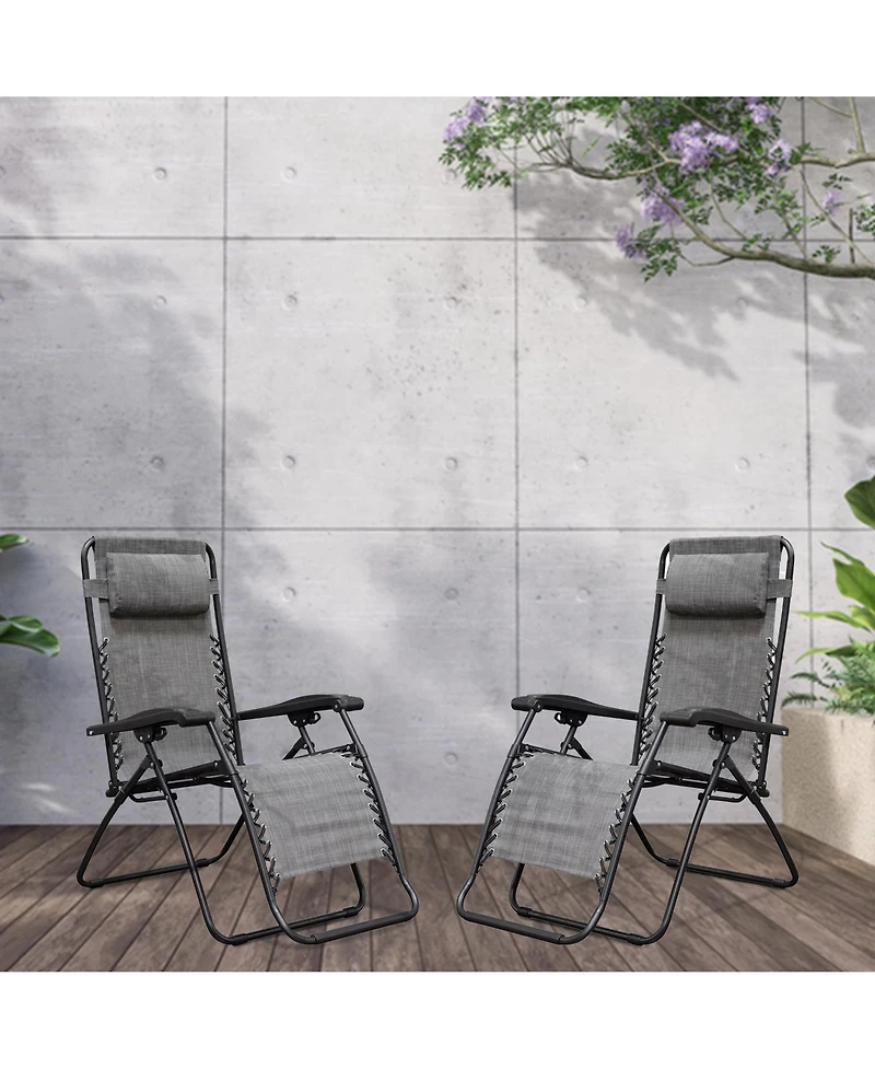 Caravan Canopy Infinity Zero Gravity Steel Frame Patio Deck Chair, Grey (Pair)