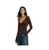Cotton On Women's Trim Detail Long Sleeve Wrap Top
