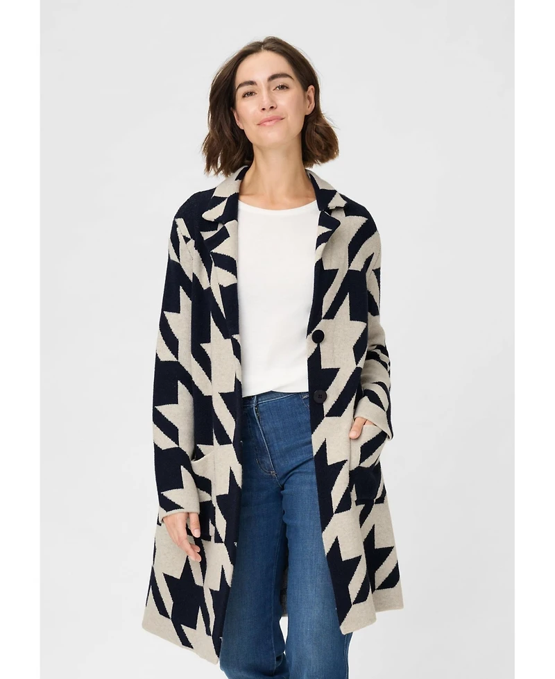 Olsen Longline Houndstooth Statement Cardigan