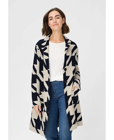Olsen Longline Houndstooth Statement Cardigan