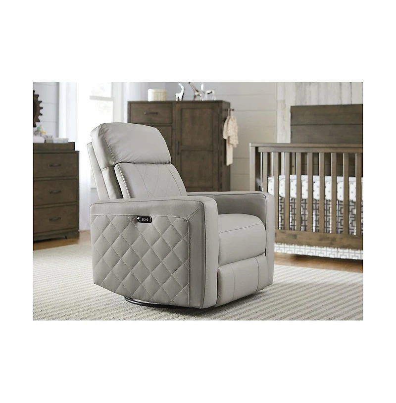 Westwood Design Soho Wood Leather Power-usb Glider Recliner in Cloud Gray