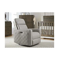Westwood Design Soho Wood Leather Power-usb Glider Recliner in Cloud Gray
