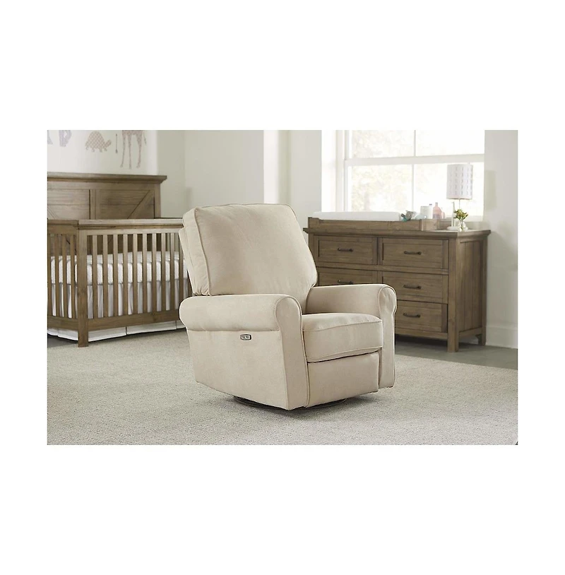 Westwood Design Savannah Wood Fabric Power-usb Glider Recliner in Ivory