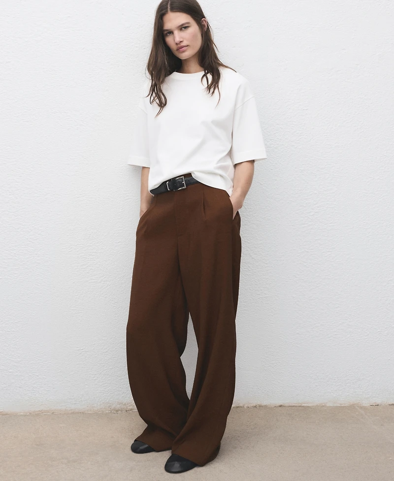 Mango Women's Straight-Fit Pleated Pants