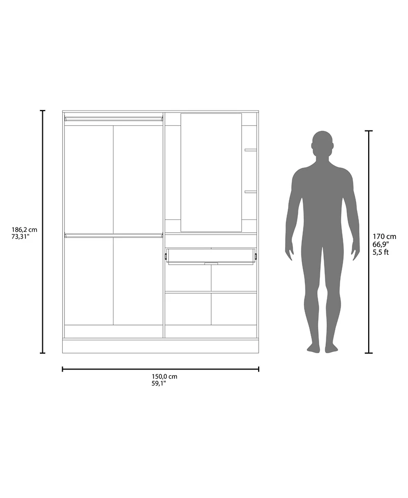 Depot E-Shop Everson Armoire, 4 Doors, 1 Drawer, 3 Shelves, 1 Mirror, White