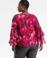 I.n.c. International Concepts Plus Printed Ruffle-Sleeve Top, Macy's Exclusive