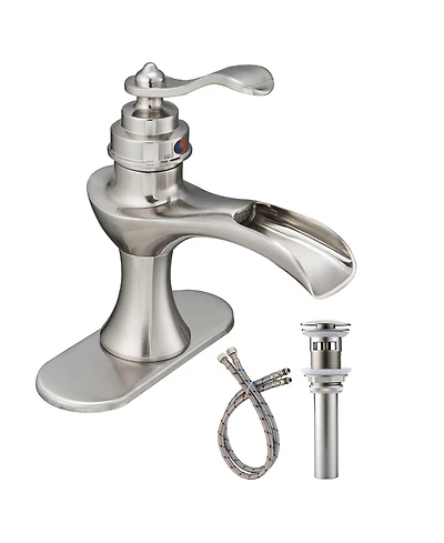 Waterfall Single Hole Single-Handle Low-Arc Bathroom Faucet With Pop-up Drain Assembly
