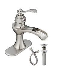 Waterfall Single Hole Single-Handle Low-Arc Bathroom Faucet With Pop-up Drain Assembly