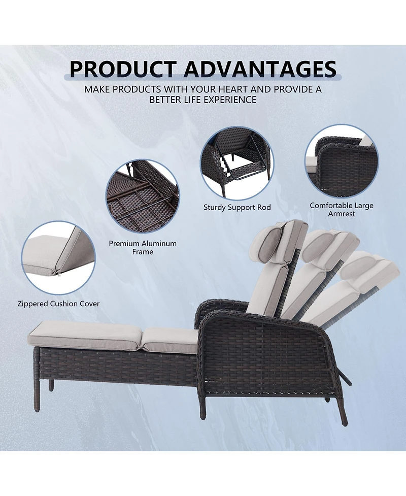 Gymojoy ArcLine Pe Wicker Outdoor Chaise Lounge Recliner with Olefin Cushions