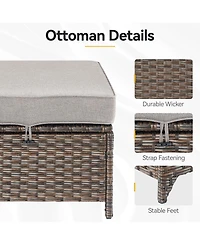 Gymojoy Slimline Brown Wicker 2-Piece Outdoor Ottoman Steel Frame Patio Footstools with Olefin Cushion