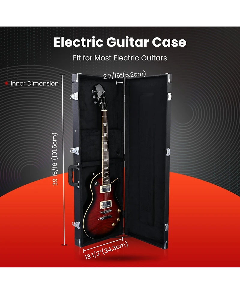 Yescom Universal Rectangular Electric Guitar Hard Case w/ Folding Guitar Floor Stand