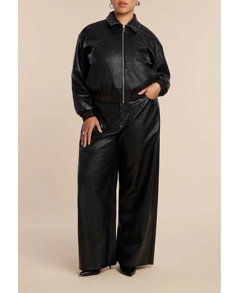 Eloquii Women's Basket Weave Faux Leather Bomber Jacket