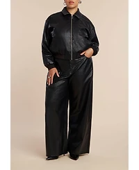 Eloquii Women's Basket Weave Faux Leather Bomber Jacket