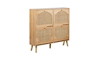 Slickblue Shoe Cabinet with 2 Rows of 4 Dump Buckets High Feet Arched Rattan Surface