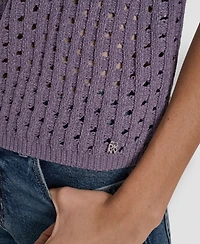 Dkny Jeans Women's Open Stitch Crewneck Short-Sleeve Sweater