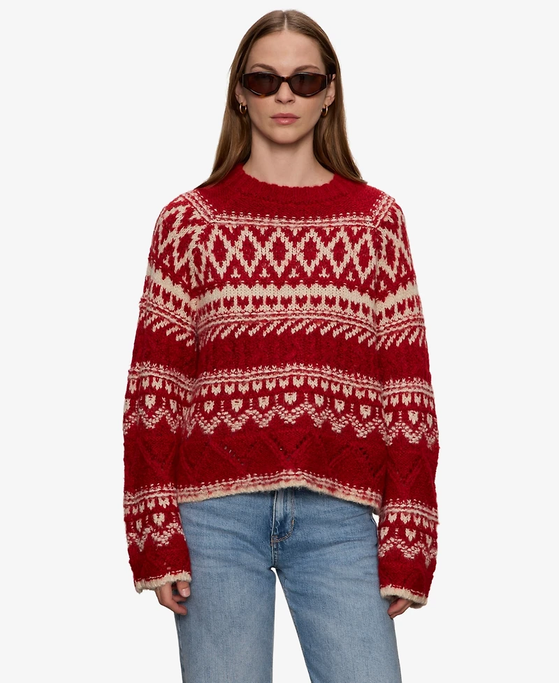 Sanctuary Women's Fair-Isle Crewneck Dropped-Shoulder Sweater