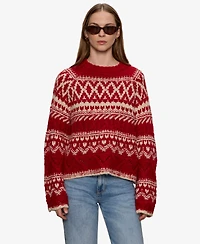 Sanctuary Women's Fair-Isle Crewneck Dropped-Shoulder Sweater