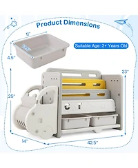 Costway 3-Tier Kids Toy Storage and Bookshelf with 2 Storage Boxes Decorative Car Head
