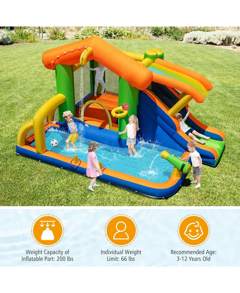 Gymax 8-in-1 Inflatable Bounce House Water Park w/ Slide Water Cannon Blower Excluded