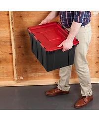 Sterilite 12 Gallon Hinged Lid Industrial Tote, Stackable Storage Bin, 6 Pack