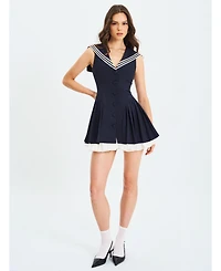 Miss Circle Women's Calliope Navy Sailor Pleated Mini Dress