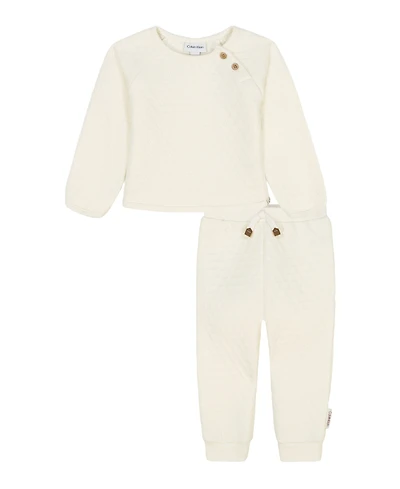 Calvin Klein Baby Girls 2-Piece Quilted Crewneck Top and Joggers set