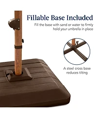 Best Choice Products 10ft Square Woodgrain Pattern 2-Tier Outdoor Solar Led Cantilever Umbrella w/ Base