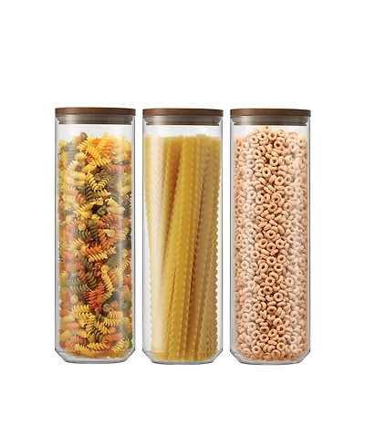 JoyJolt Holden Stackable Glass Storage Canister with Wood Lids, Set of 3