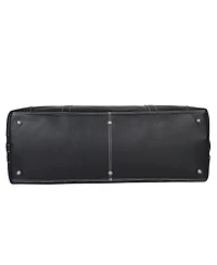 Aaron Leather Goods Full-Grain Black Leather Duffel Bag with Contrast Stitching, Adjustable Shoulder Strap, Metal Feet, and Spacious Interior –