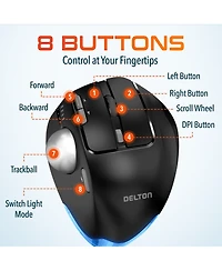 Delton T100 Ergonomic Tilt Wireless Trackball Computer Mouse