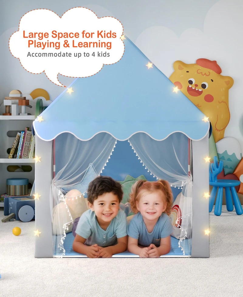 Kids Playhouse Tent with Star Lights & Mat for Girls Boys, Indoor/Outdoor Gift