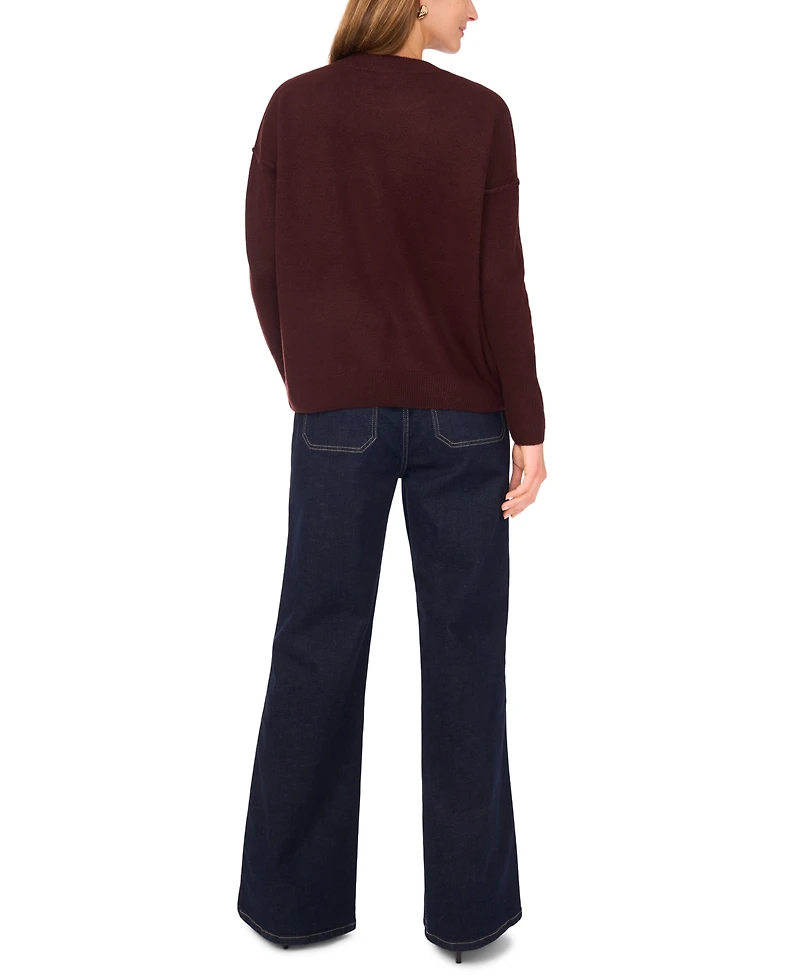 Vince Camuto Women's Cozy Crewneck Star-Print Dropped-Shoulder Sweater