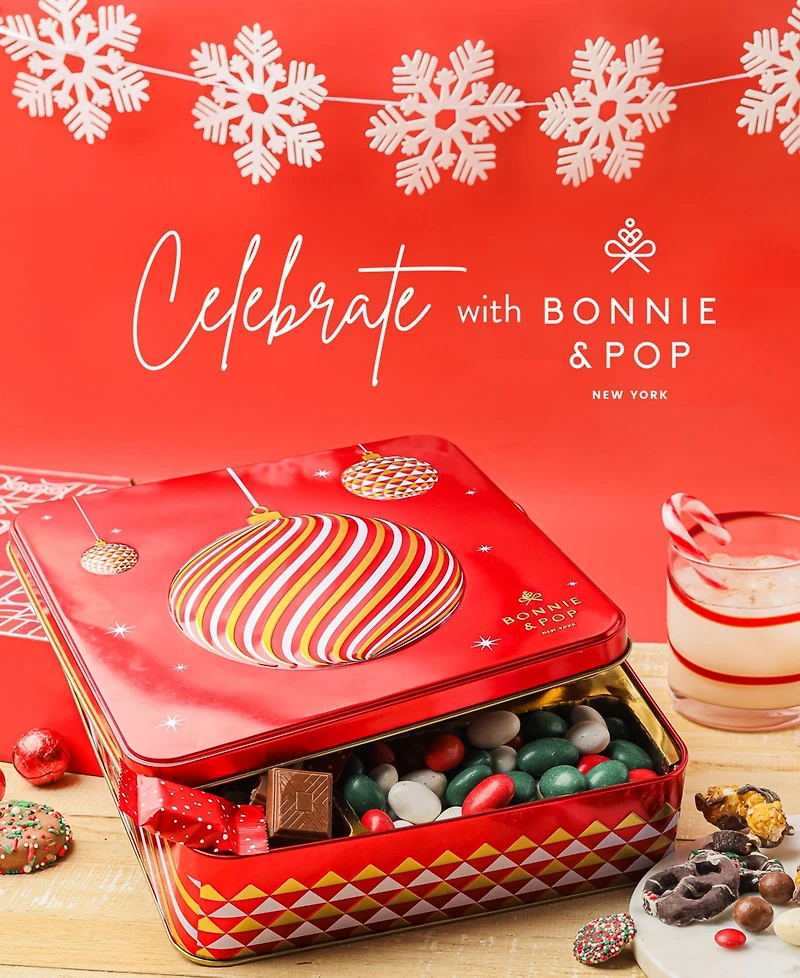 Bonnie & Pop Christmas Ornament Sweets Gift Tin, 6 Sections