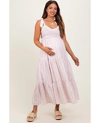 Pinkblush Maternity Floral Striped Smocked Shoulder Tie Maxi Dress