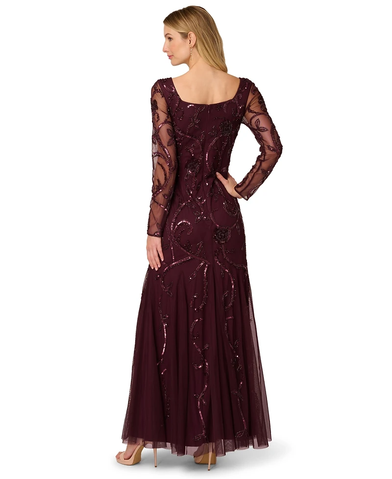 Adrianna Papell Women's Beaded Long Sleeve Dress