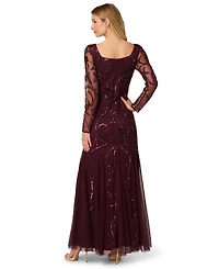 Adrianna Papell Women's Beaded Long Sleeve Dress
