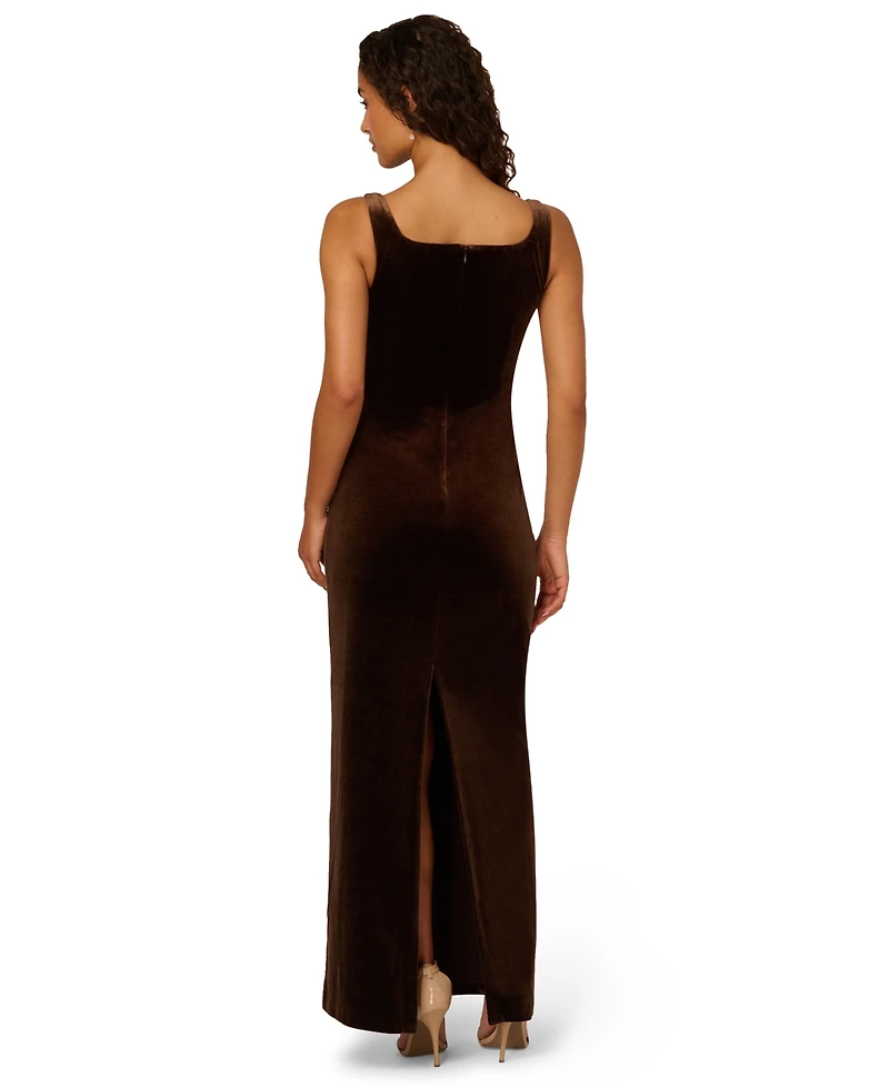 Adrianna Papell Women's Velvet Beaded Long Dress