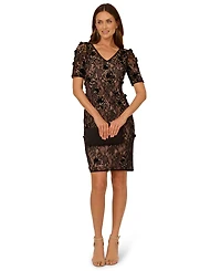 Adrianna Papell Women's Bead Lace Sheath V-Neck Dress