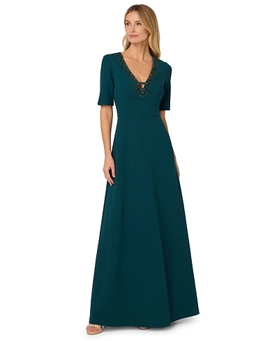 Adrianna Papell Women's Trimmed Mermaid V-Neck Gown