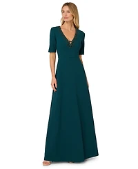 Adrianna Papell Women's Trimmed Mermaid V-Neck Gown