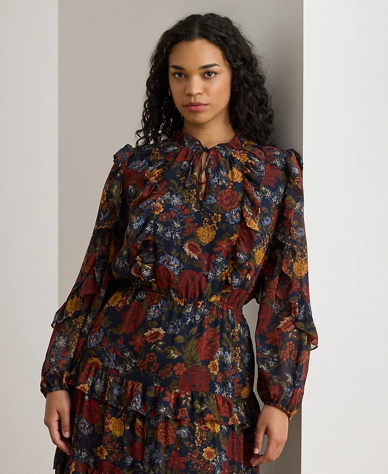 Lauren Ralph Plus Floral Crinkle Tiered Dress