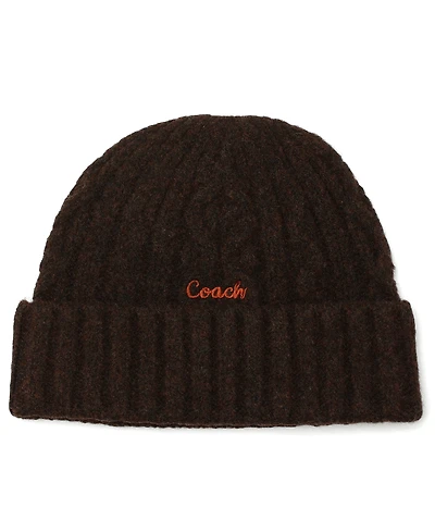Coach Women's Embroidered Cable-Knit Beanie Hat