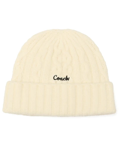 Coach Women's Embroidered Cable-Knit Beanie Hat