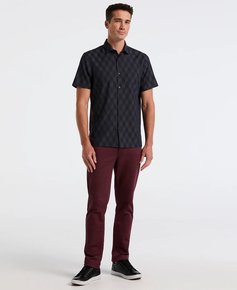 Perry Ellis Men's Short Sleeve Cube Geo Jacquard Shirt