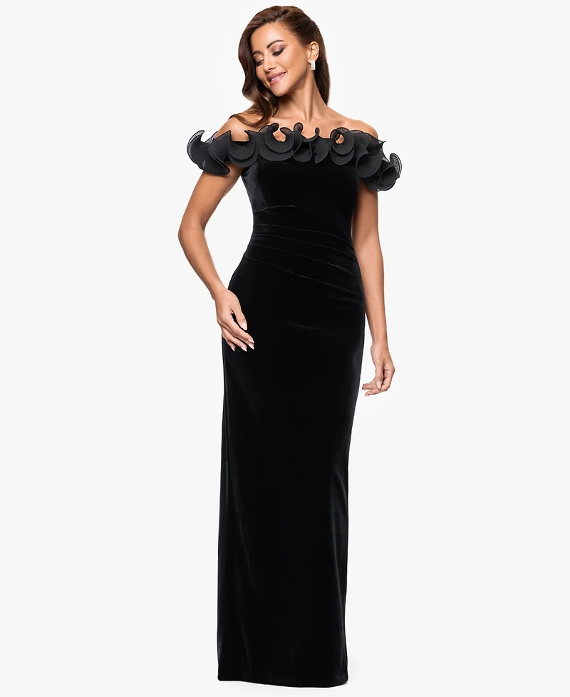 Xscape Petite Off-Shoulder Long Dress