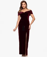 Xscape Petite Off-The-Shoulder Sweetheart Velvet Gown