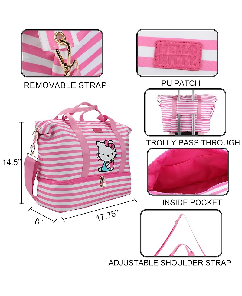 Hello Kitty Character 17" Pink & White Striped Duffle Bag