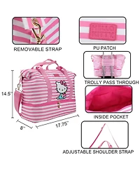 Hello Kitty Character 17" Pink & White Striped Duffle Bag