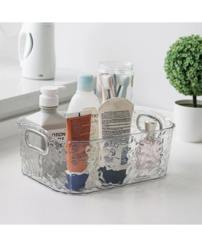 Trio Home 2 Pack Clear Storage Bins with Silver Handles, Container Bins for Organizing - Bathroom, Kitchen, Pantry, Closet, Vanity